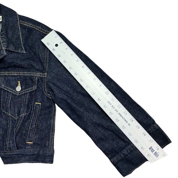 Levis Premium Jacket WMNS S Blue Denim Trucker Relaxed Cropped Jean Flap Pockets - Picture 10 of 13